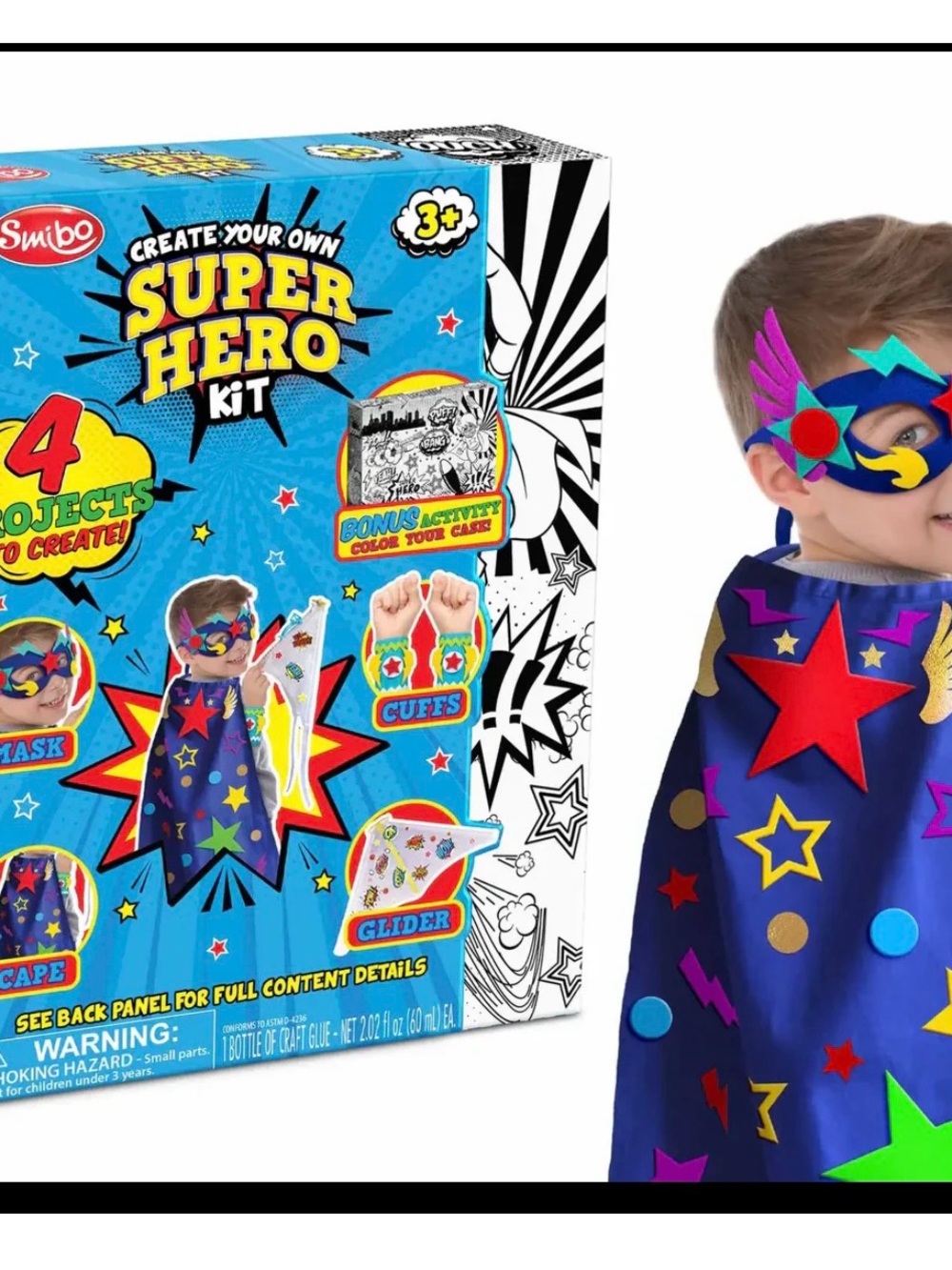 Create-Your-Own Superhero Costume Kit - Bright Blue Star Mask & Accessories - Picture 3 of 7